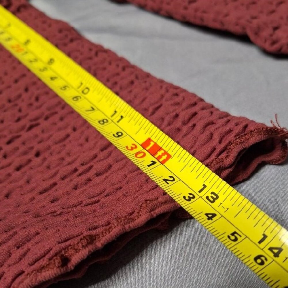 Free People Sz Medium Womens Red Textured Long Sleeve Crop Top - Picture 4 of 6